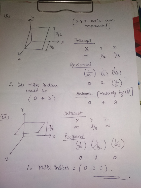 (xyz axis are represented] Intercept X Y Z x / / Reciprocal 6) is to o its Miller Indices Would be (043) Integer [multiply by