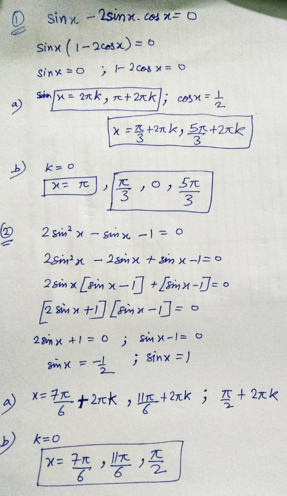 sinx -asina.cosa = 0 sinxe ( 1-2003x) = 0 Si W X > 0 il 2 cos x = 0 x = 24k, 1+ 2akl; cosur 1 a) 2 x = a +251 k, 5%+27k 3 b)
