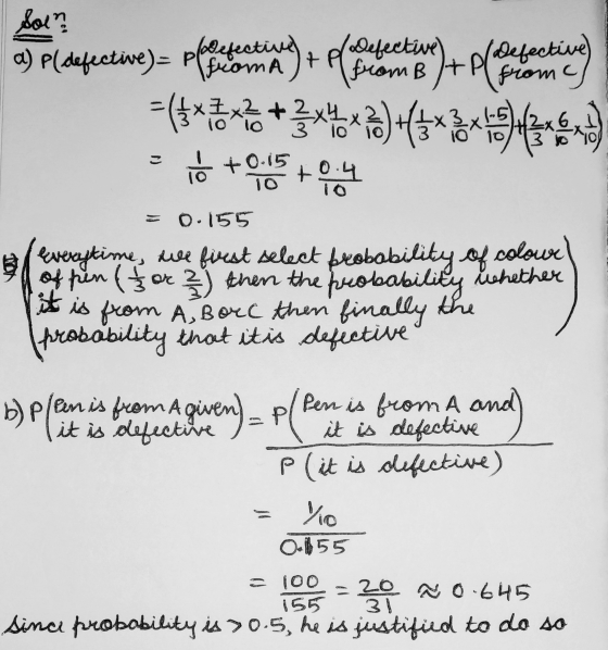 Soin a plepetwe) = are on the content content the ting = 1 +0.15 +04 = 0.155 3 Everytime, we first select probability of colo