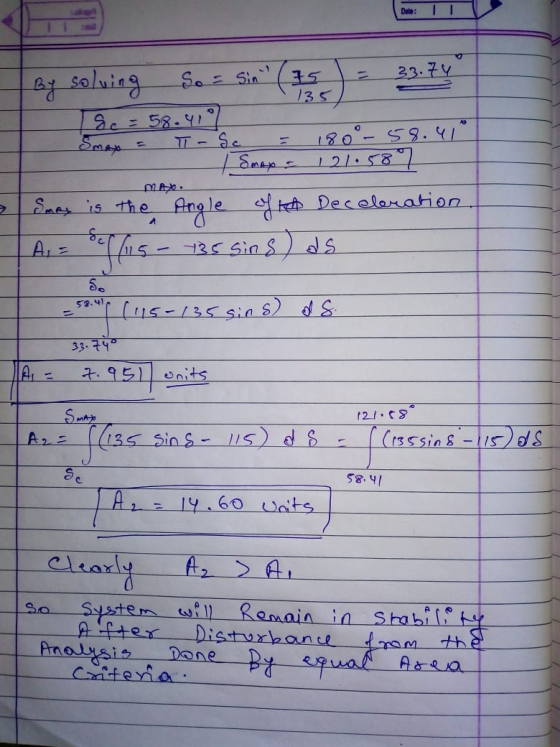 Date: 135 By solving So = sin 33.74 Sc= 58.410 Smax π- Sc 180° - 58.41 1 may 121.5807 Smay is the Angle of th Deceleration A