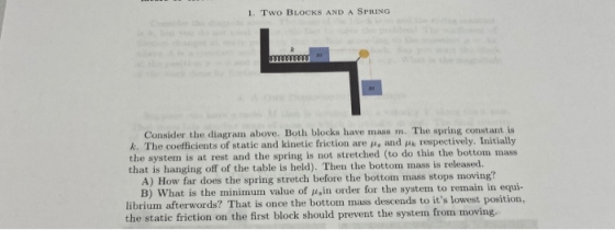 1. Two BLOCKS AND A SPRING am Consider the diagram above. Both blocks have mam . The spring constant is k. The coefficients o