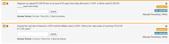 Suppose you deposit $1,058.00 into an account 5.00 years from today that earns 11.00%. It will be worth $1,853.00 years from