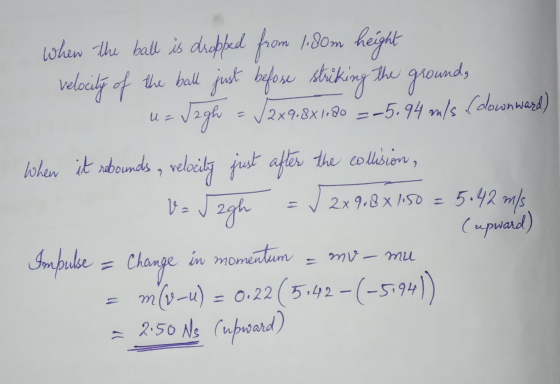 When the ball is dropped from 1.80m height velocity of the ball just before striking the ground, C uz Jagh = √2x9.8x1,80 = -5