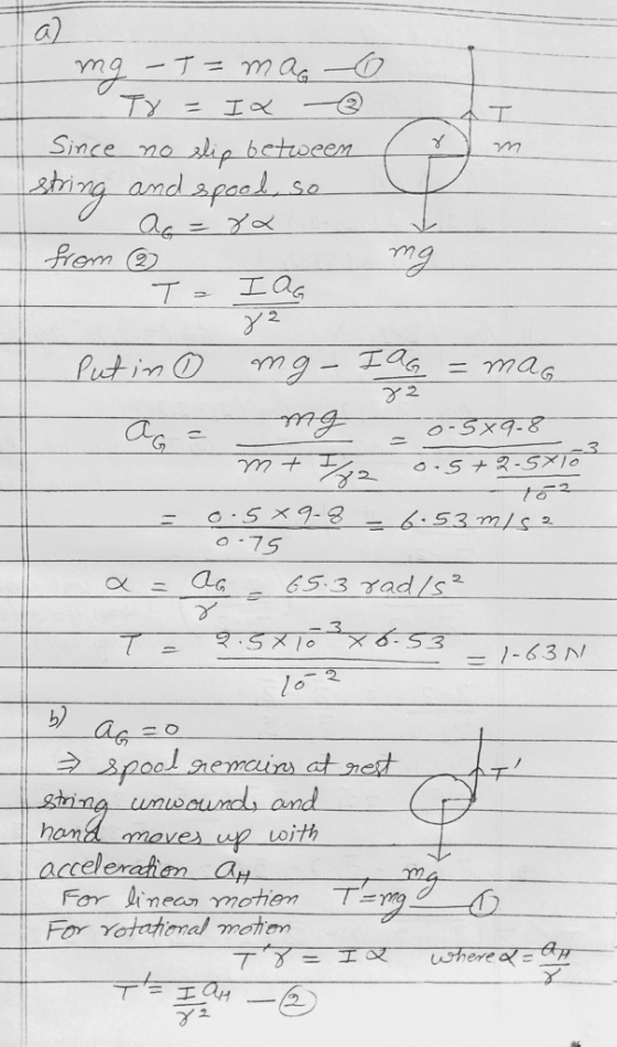 a) shig and apoa rm 2 om a - sting wmusounds and hand maves we oith elerdian_a뷰 Forlimecs).mctiem 224 T=mg d For Yotohomal motem uher 오