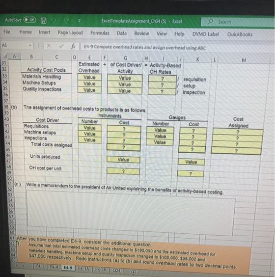 AutoSave OD 2 5 Excel TemplateAssignment ChO4 (5) · Excel Search ile Home Insert Page Layout Formulas Data Review View Help D