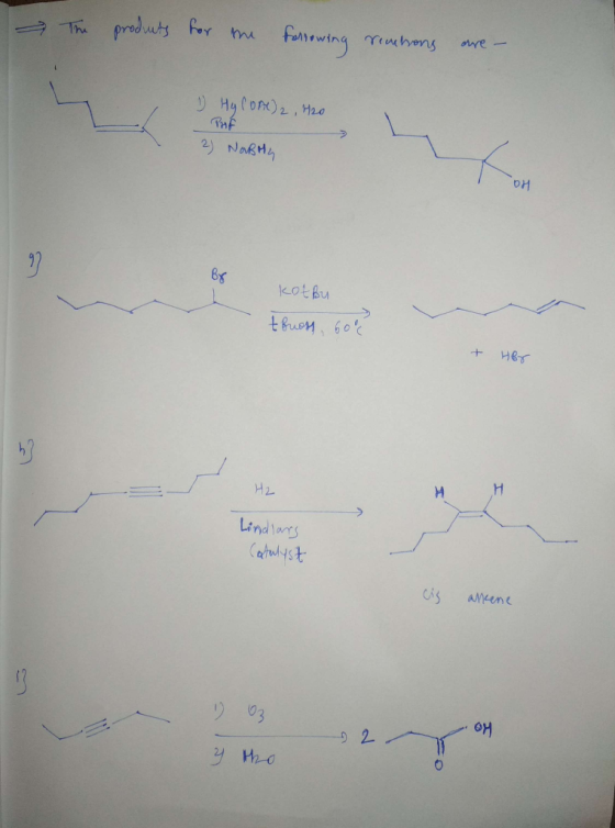 a The products for me following reactions are на Сок) , Нала Puf 2) NOBH, kot bu tbuss, 6012 + Her Hz Lindlars Catalyst Cis a
