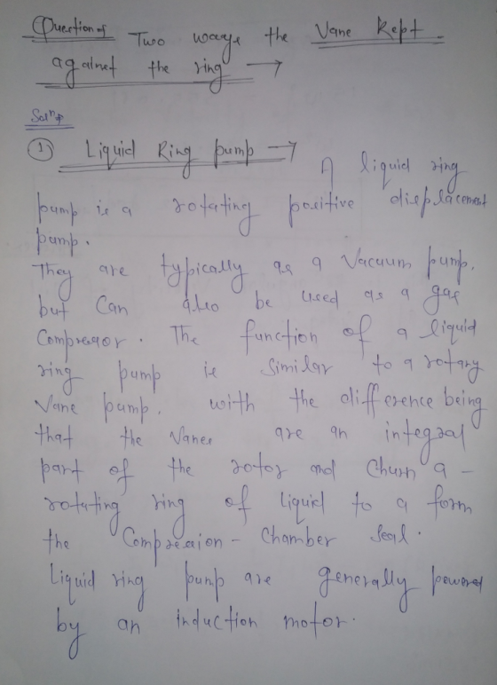 Vane kept. -pretion of Quertion of Two wage against the ring the - Liquiel Ring pump 7 n liquiel sing pump is a gofarting pos