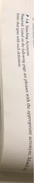 P 1-6 Matching Acronyms Required Listed on the following page are phrases with the appropriate acron letter that goes with each definition