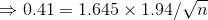 0.41 = 1.645 x 1.94/vn