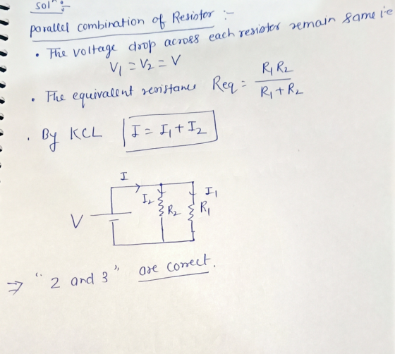 sola remain sameie parallel combination of Resister :- • the voltage doop across each resister The voltage V2 = V R R2 · the
