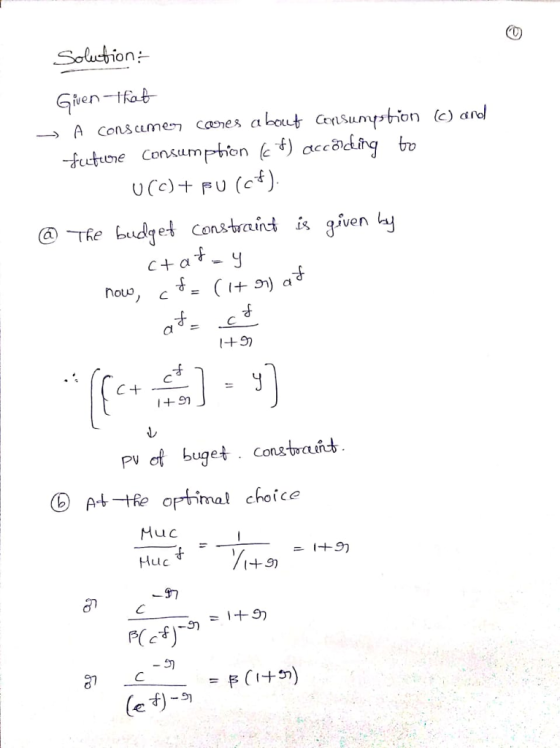 Soluchion A conscume canes about Ceupthion a @_The budget Corstrand s g.venム nou, c 才, p obuget constraint At-tfe orfimal choice Huc 匀