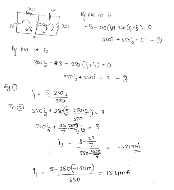 By kVL at i $250) $300 +5+100 (ibt 250 Ci; +12 )= 0 3507, + 2501, = 5 - 0 By kul at iz 300 19 – 8 3 + 250 (1, +2,] =0. . ss01