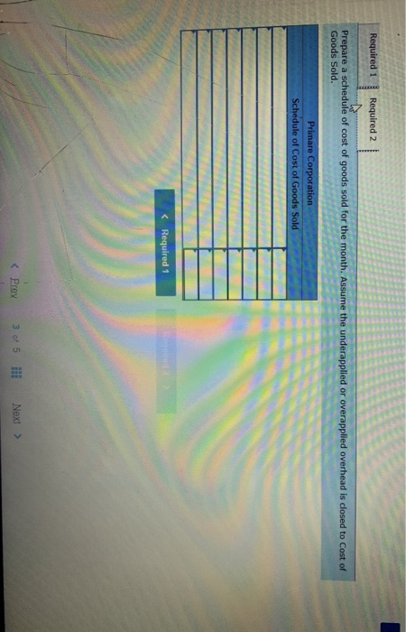 Required 1 Required 2 Prepare a schedule of cost of goods sold for the month. Assume the underapplied or overapplied overhead