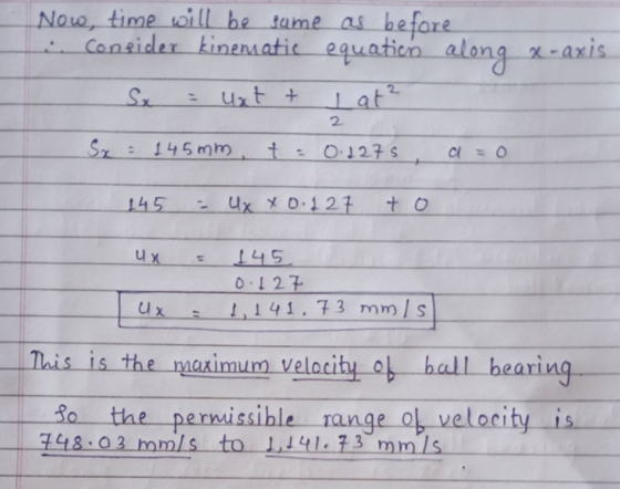 Now, time will be same as before Coneider kinematic equatics along x-axis. = Uxt + I at² S 2 Sx = 145 mm 145 mm + 2 t = 0.127