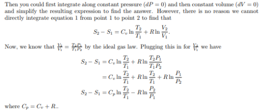 Then you could first integrate along constant pressure (1-0) and then constant volume (dV = 0) and simplify the resulting exp