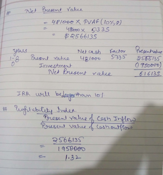 Bresent Yaes 481000 × 53 3.5 2566135 et cash acto pesentvalue 75000D) 66153 Investment et Present value S6613S 1.32