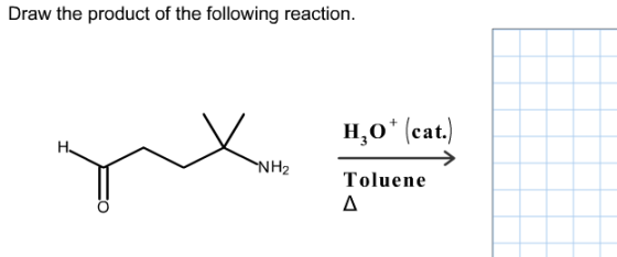 Draw the product of the following reaction H,O cat. NH2 Toluene