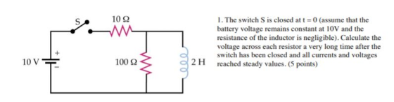 10 2 M 1. The switch S is closed at t = 0 (assume that the battery voltage remains constant at 10V and the resistance of the