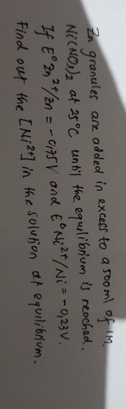 granules are adeded in exces to a sooml of 1M OnUn Find out the LN/21 in the Soluen at orulrbnvm,