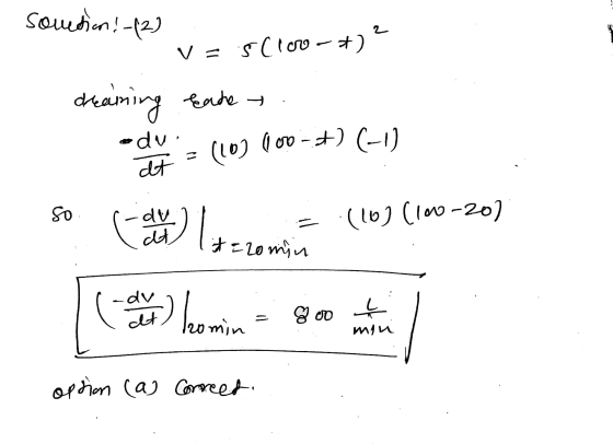 Sometion!-(2) V = 5 clco -+)? dreaming eache odvi (10) 100 - +) (-1) at so (16) (100-20) ( a ) t = comin -au komin an 8 누 min