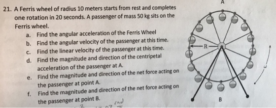 A Ferris wheel of radius 10 meters starts from res