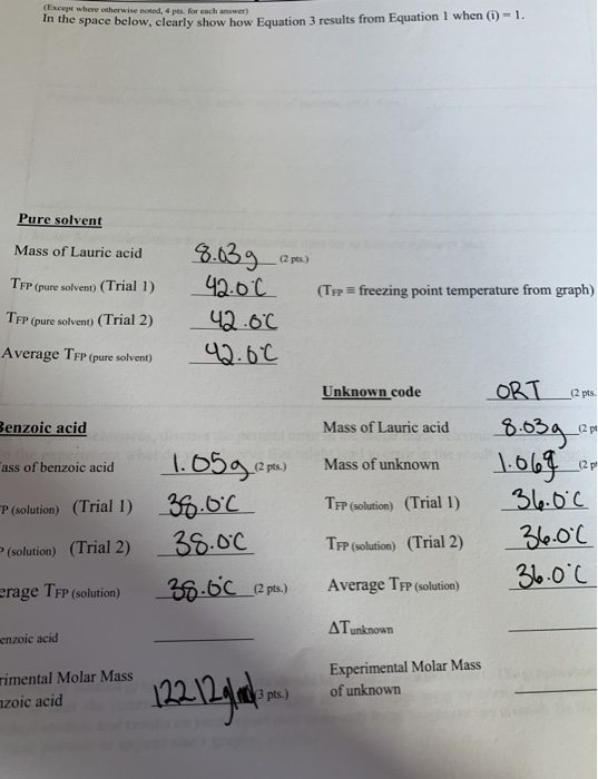 (Except where otherwise noted, 4 pts for each wer) in the space below, clearly show how Equation 3 results from Equation 1 wh