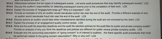 R14-2 Differentiate between the two types of subsequent events. List some audit procedures that may identify subsequent event