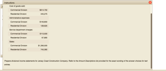 Instructions Cost of goods sold: Commercial Division $914,750 445,275 Residential Division Administrative expenses: Commercia