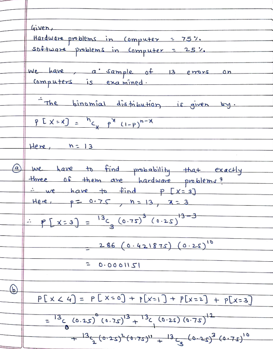 75. Given Hardware problems in Computer software problems in_computer 25 1. a. samples 13 emors Ne have computers of examine