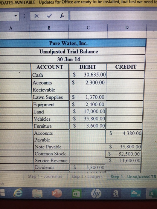 PDATES AVAILABLE Updates for Office are ready to be installed, but first we need to CREDIT Pure Water, Inc. Unadjusted Trial