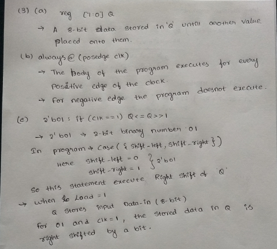 A onto → The body of the clock. the (3) (a) reg (7:07 Q 8-bit stata stored in a untill another value placed them. (b) always