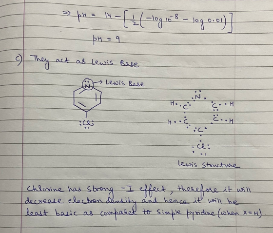 - pr = 14 - ( 2 (-log 108 - log 0.01) - pH = 9 They act as Lewis Base o Lewis Base cool c.. e ch: lewis structure Chlorine ha