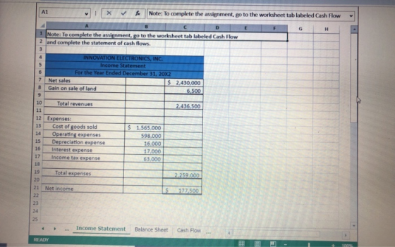 IX Note: To complete the assignment to the worksheet tab labeled Cash Flow 1 Note: To complete the assignment, go to the work