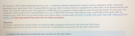 On January 1, 2021, Nath-Langstrom Services, Inc., a computer software training firm, leased several computers under a two-ye