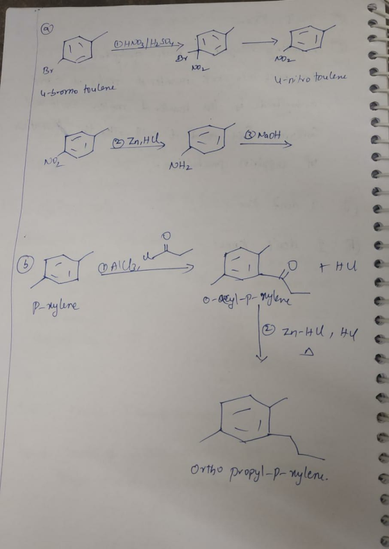 HND: NO2 37 NO u-nitro toulene 4-bromo toulene a snilly I cannot MaoH NH₂ EY CALL + На Paylene o-acyl-p-rylene zn - HU, HU Or