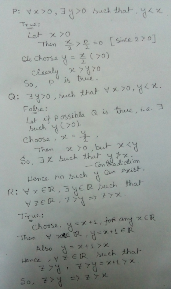 True: Then 즉>을-o [Since 2 > O] 2. So, piue False: Latif possible Q is tuu, i, e. T buch o). Choose , 2 2 lence no buch y Com ist True: