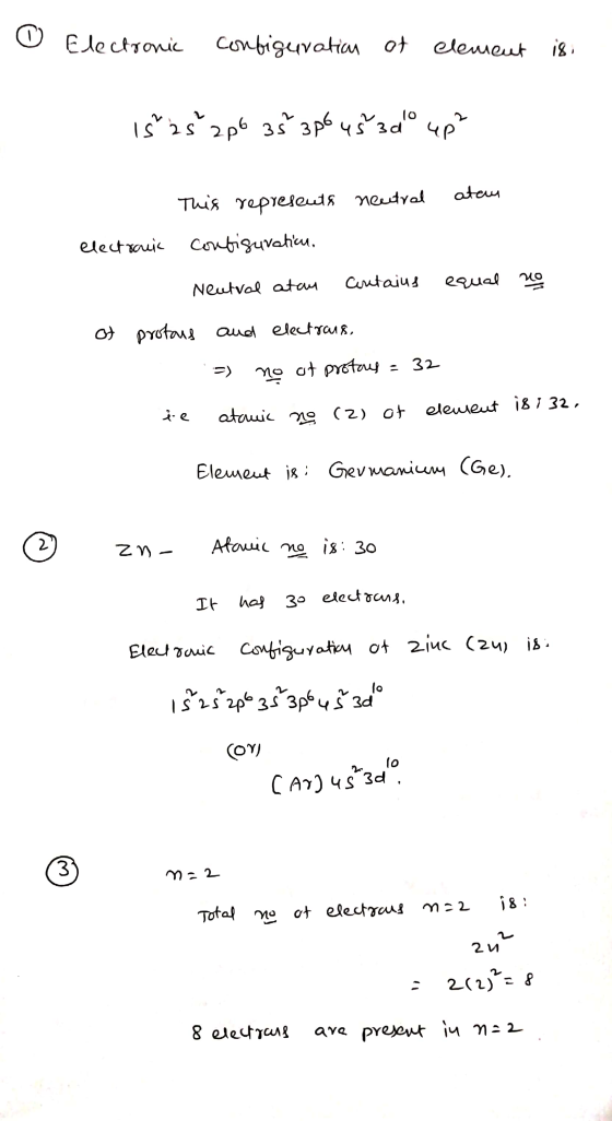 o Electronic configuration of element is 14 25 266 38 3P (Sad to atau electrcuit This represents neutral configuraticu, Neutr