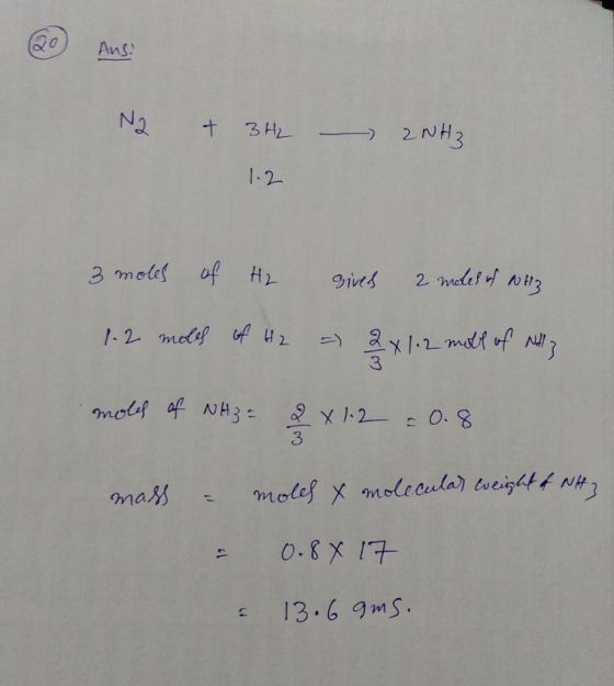 Ans し -) 2.NH 1.2 3 moles of ty 3 3 3 OynaM 13.6 9ms.