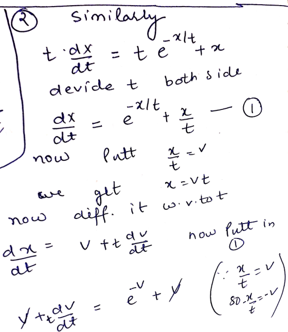 ® Similarly tax t e X1t ta at devide t both side now » av t putt get diff. it x=vt awe now it wir.tot in now putt in now Putt