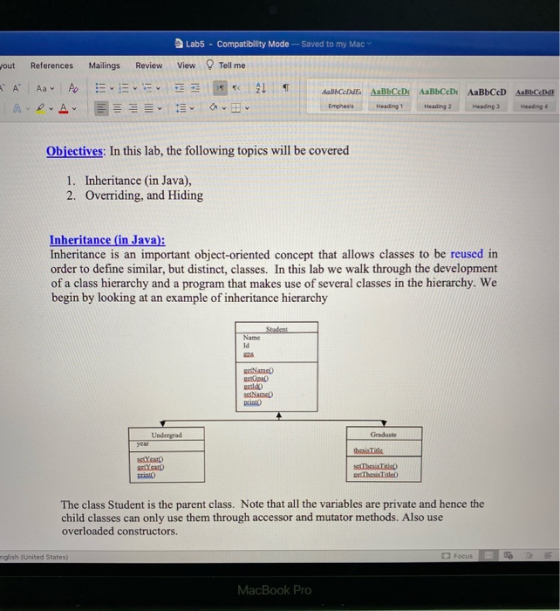 2 Lab5 - Compatibility Mode - Saved to my Mac View Tell me jout References Mailings Review A Аа C 21 पा daBbCode AaBbCcDc AaB