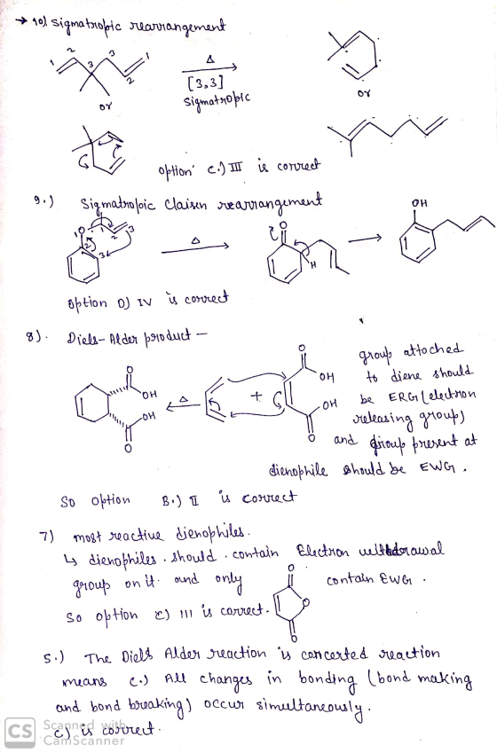 → 40) sigmatropic rearrangement (3,3] sigmatropic 9.) option C.) III is correct Siqmatrolic Claisen vue arrangement option D