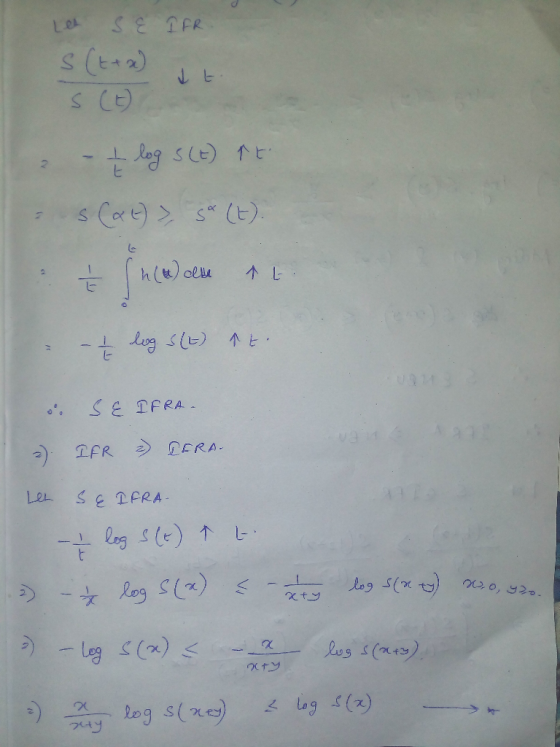Le SE IFR S (t+x) It S (E) 2 - I log S(t) TE s(at) > 5* (t). = n(N) olere - I log S(L) sto . SEIFRA. 2) IFR ») PERAL Les S&IF