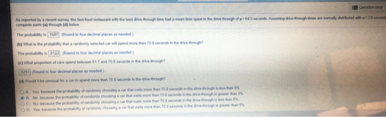 Question Hep ted wmo»28second ugh of»-645seconds Assuningdi ehrough tnes are normaly da Asreported by a recent survey the fas