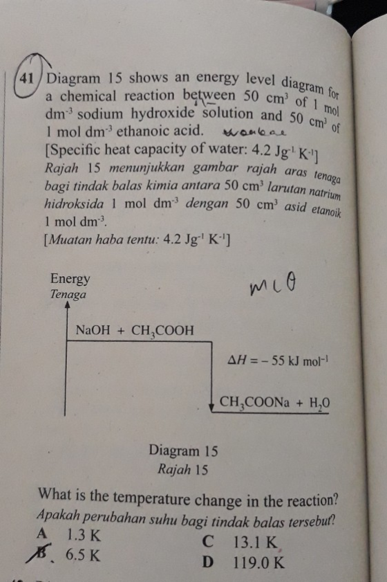 level diagram for cm² of 1 mol n and 50 cm of Diagram 15 shows an energy level dia. a chemical reaction between 50 cm of dm s