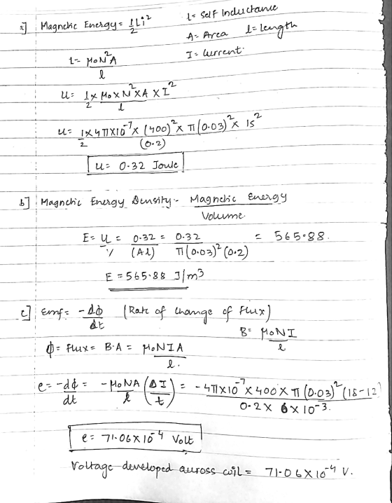 {- Sel F inductance *] Magnelic Energy: Ili? 2- A- Area = length E- MONA I= current l U: IX MOX NXA XI Įx Moxnx4 x 2 2 U= 1
