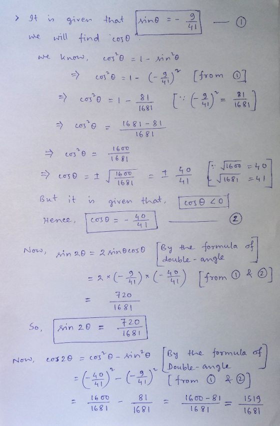 & It is given that sine we will find coso we know, cose = 1-sino - cose = 1- (-27 [from 0] > coso = 1 -1 [6%) = 1817 coso -
