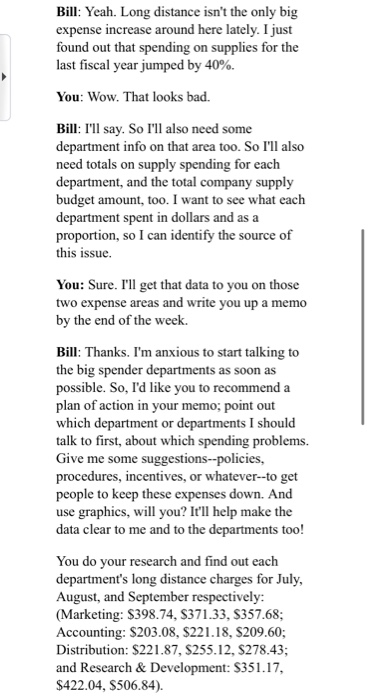 Bill: Yeah. Long distance isnt the only big expense increase around here lately. I just found out that spending on supplies