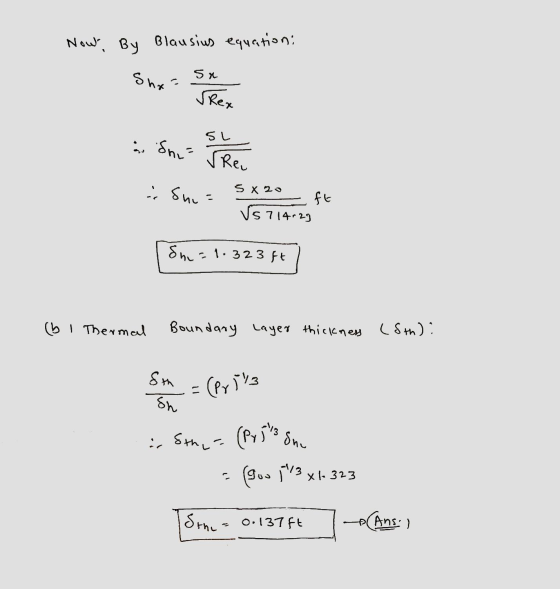 Now By Blausius equation: 5 x Shr ✓ Rex SL & Shi Tree . Shu - 5820 Nѕ7 14:29 8h - 1.323 Fe (b I Thermal Bou, dаny Layet witch