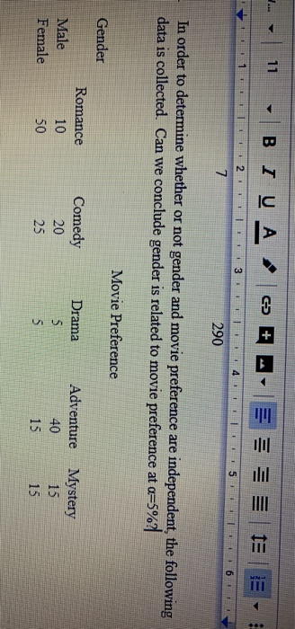 11 BIU A G + A = 15 TIL 1 1 1 1 1 2 1 1 1 13 1 1 1 1 1 5 1 1 6 7 290 In order to determine whether or not gender and movie pr