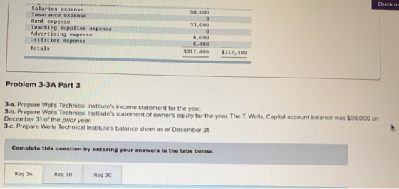 Check m Salaries expense Insurance expense Rent expense Teaching supplies expense Advertising expense Utilities expense Total